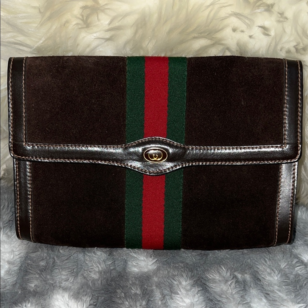 Brown Suede Gucci Ophidia Clutch